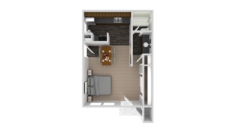 Floor plan for studio, 1 bath, 496 sqft